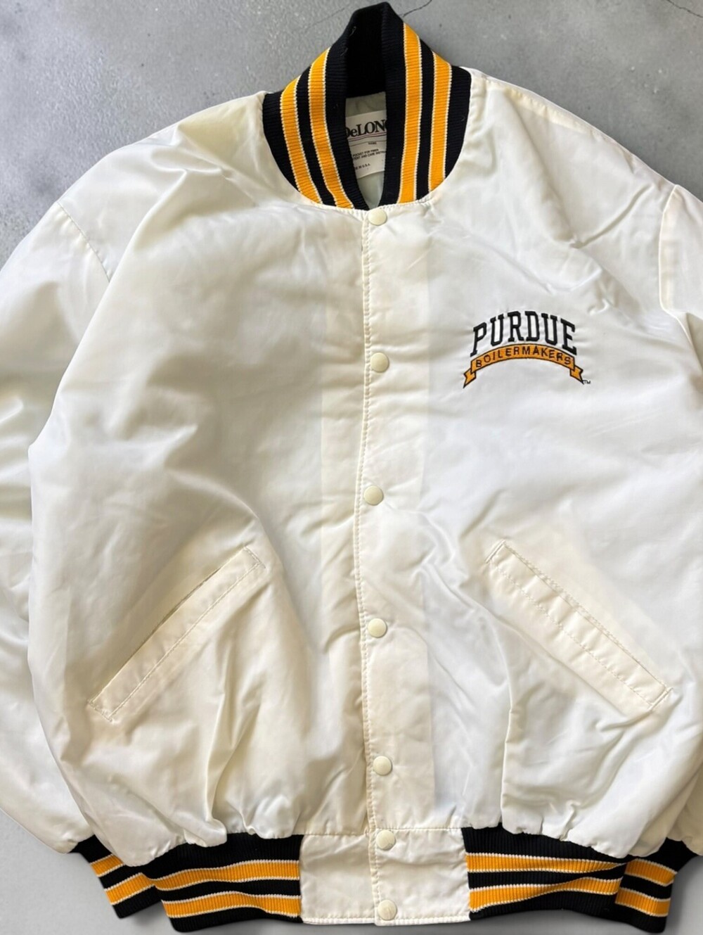 Vintage 1980s Purdue Boilmakers NCAA Varsity Bomber Jacket Quilted Mens XL WHite